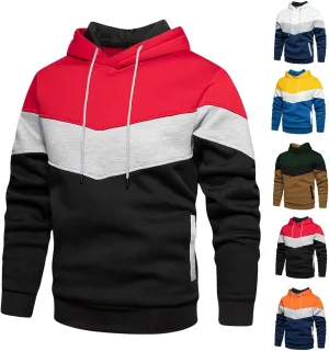 Men's Novelty Color Block Pullover Fleece Hoodie Long Sleeve Casual Lightweight Sweatshirt with Kangaroo Pocket