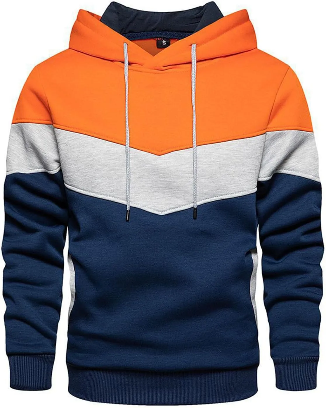 Men's Novelty Color Block Pullover Fleece Hoodie Long Sleeve Casual Lightweight Sweatshirt with Kangaroo Pocket