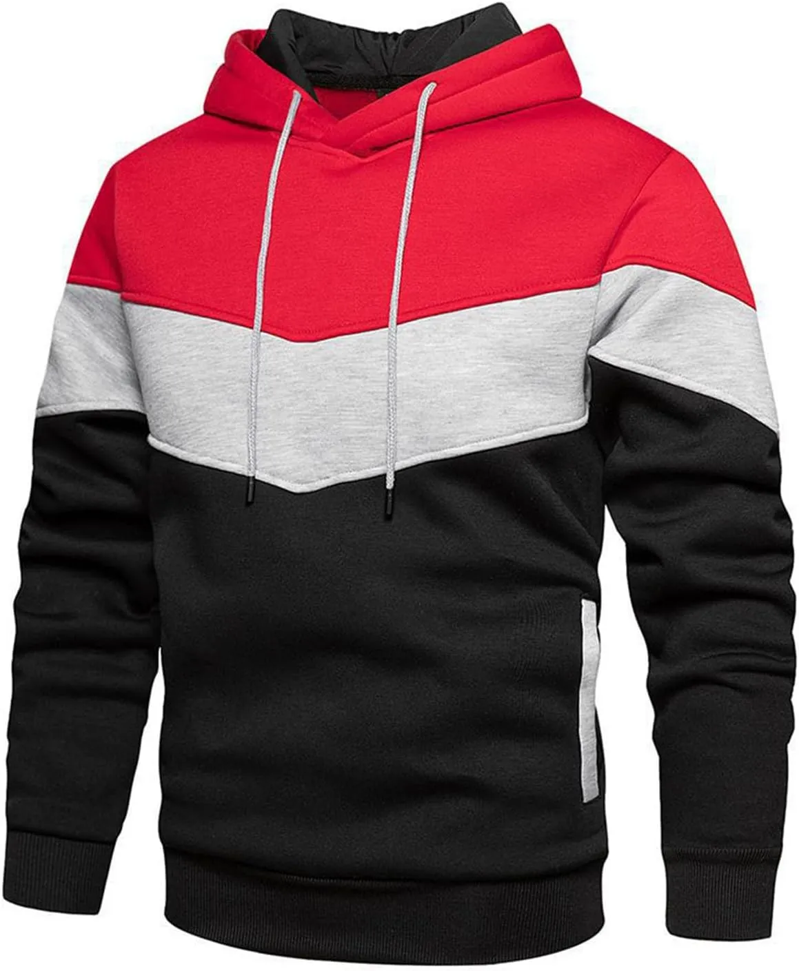 Men's Novelty Color Block Pullover Fleece Hoodie Long Sleeve Casual Lightweight Sweatshirt with Kangaroo Pocket