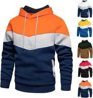 Men's Novelty Color Block Pullover Fleece Hoodie Long Sleeve Casual Lightweight Sweatshirt with Kangaroo Pocket