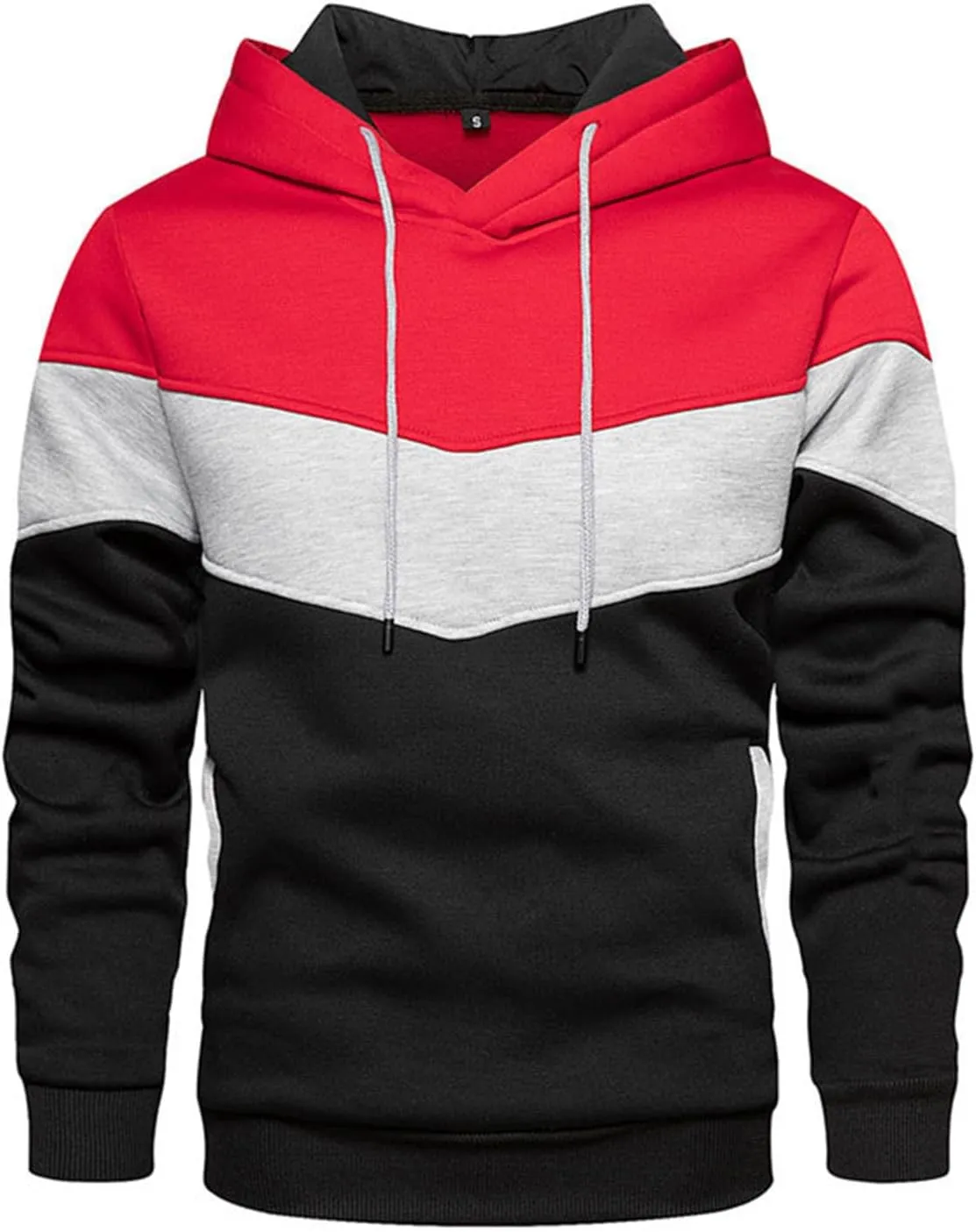 Men's Novelty Color Block Pullover Fleece Hoodie Long Sleeve Casual Lightweight Sweatshirt with Kangaroo Pocket