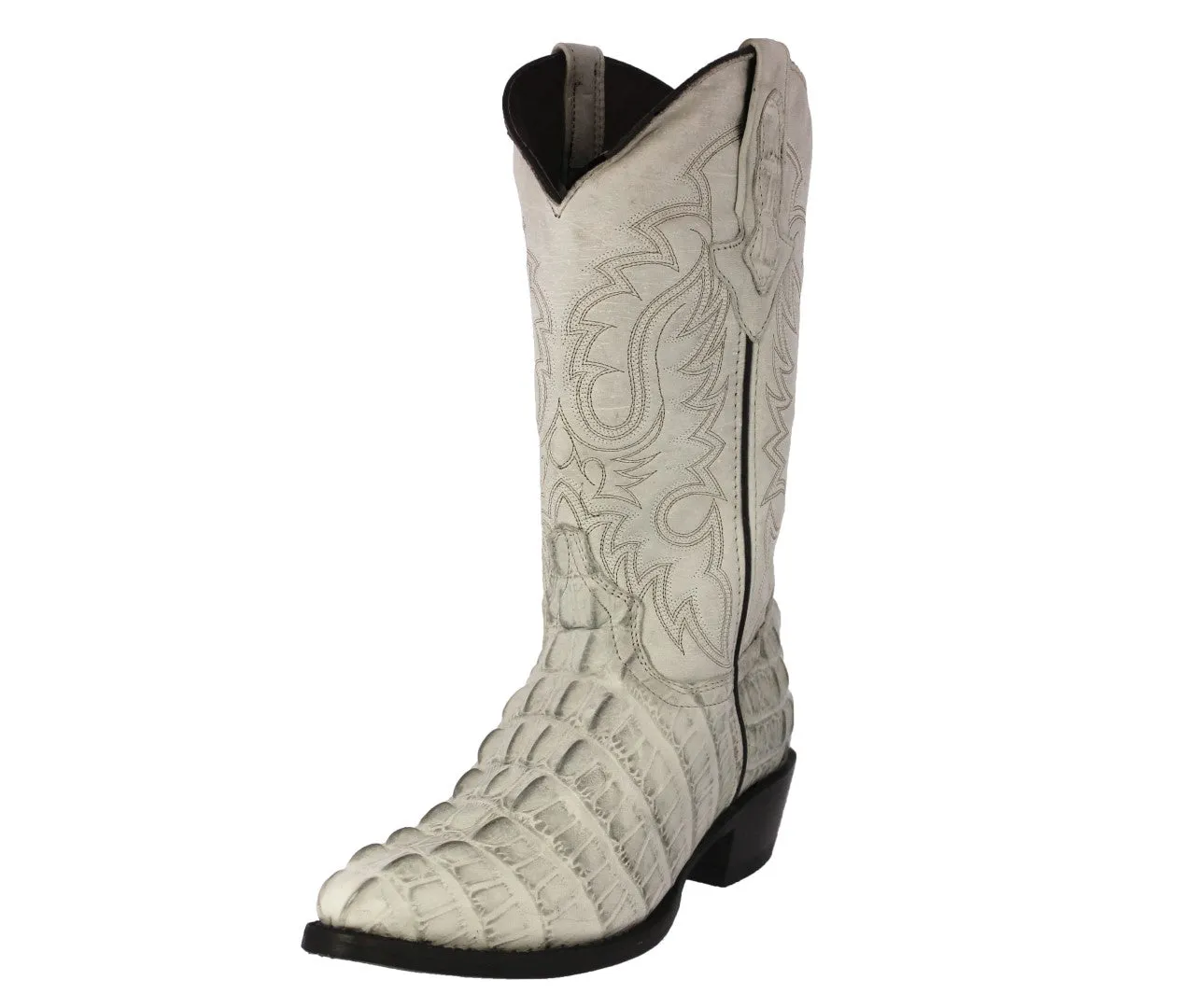 Mens Off White Alligator Tail Print Leather Cowboy Boots J Toe