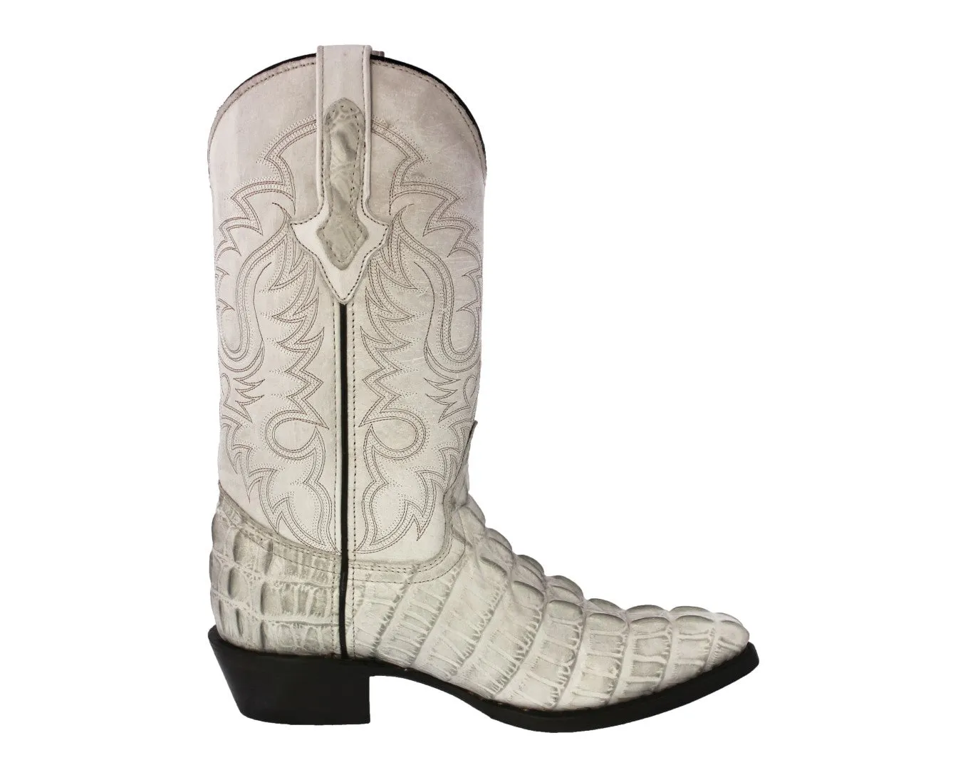 Mens Off White Alligator Tail Print Leather Cowboy Boots J Toe