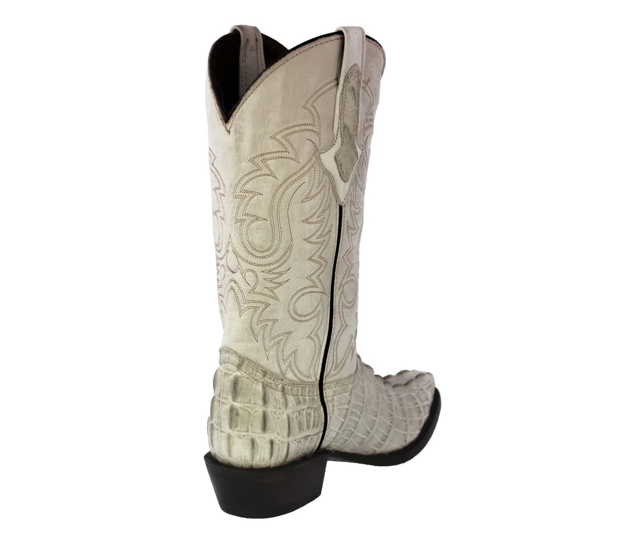 Mens Off White Alligator Tail Print Leather Cowboy Boots J Toe