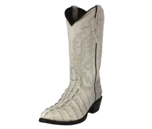 Mens Off White Alligator Tail Print Leather Cowboy Boots J Toe