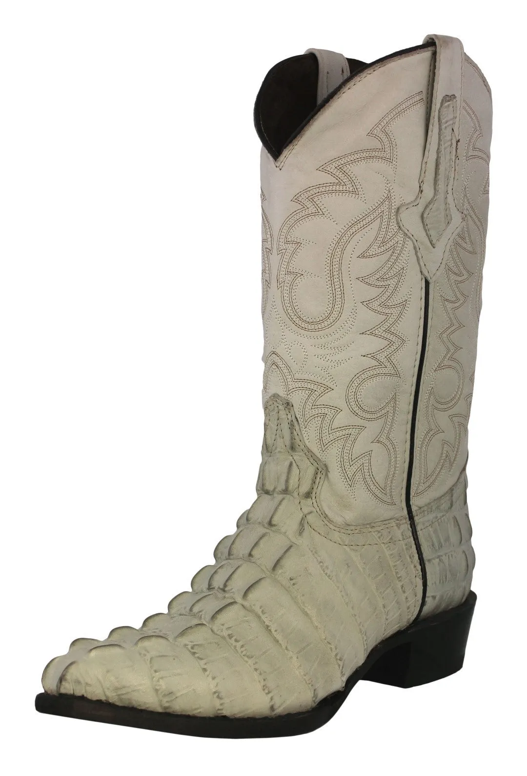 Mens Off White Alligator Tail Print Leather Cowboy Boots J Toe