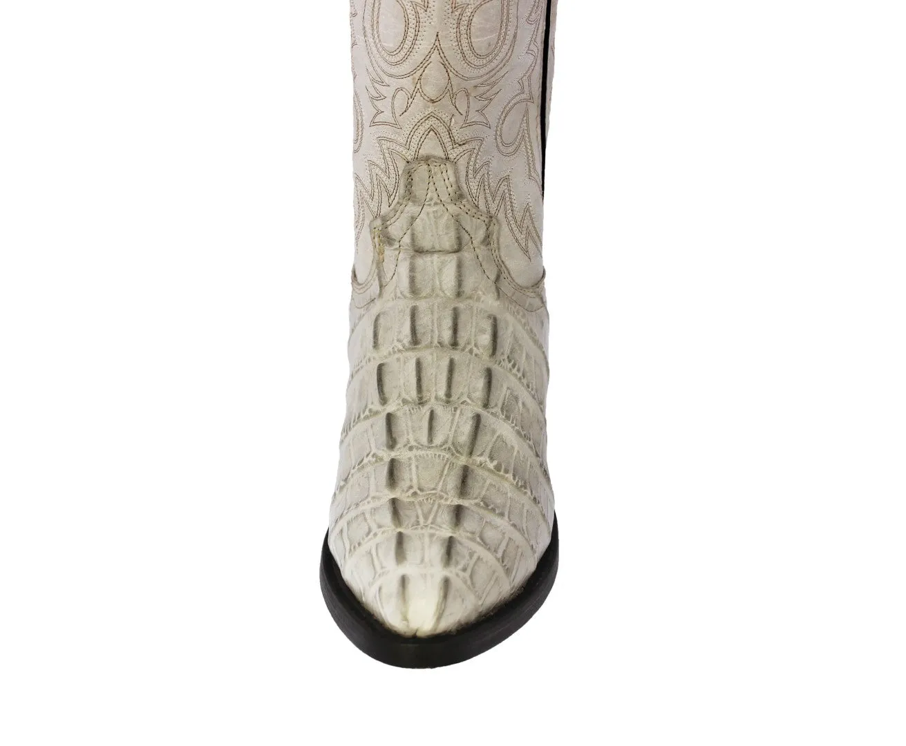 Mens Off White Alligator Tail Print Leather Cowboy Boots J Toe