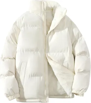 Mens Puffer Jacket Stand Collar Sherpa Lined Down Jacket Padded Quilted Jacket Thermal Insulated Winter Jackets Outerwear
