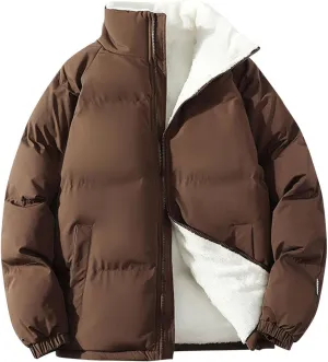 Mens Puffer Jacket Stand Collar Sherpa Lined Down Jacket Padded Quilted Jacket Thermal Insulated Winter Jackets Outerwear