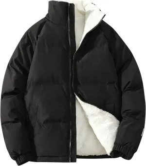 Mens Puffer Jacket Stand Collar Sherpa Lined Down Jacket Padded Quilted Jacket Thermal Insulated Winter Jackets Outerwear