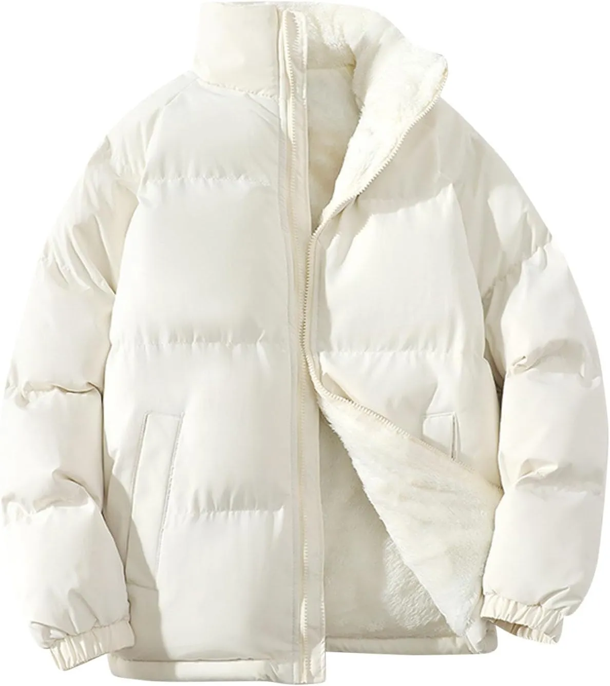 Mens Puffer Jacket Stand Collar Sherpa Lined Down Jacket Padded Quilted Jacket Thermal Insulated Winter Jackets Outerwear