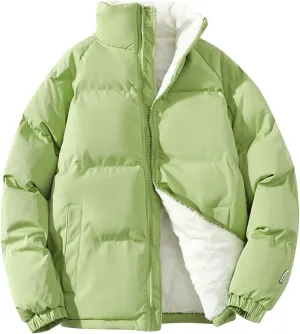 Mens Puffer Jacket Stand Collar Sherpa Lined Down Jacket Padded Quilted Jacket Thermal Insulated Winter Jackets Outerwear