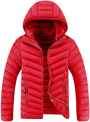 Mens Quilted Puffer Jacket with Removable Hood Zip Up Padded Insulated Down Jacket Puffer Coats Winter Jackets Outerwear