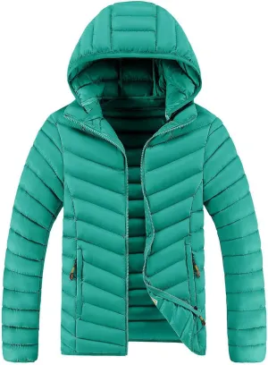 Mens Quilted Puffer Jacket with Removable Hood Zip Up Padded Insulated Down Jacket Puffer Coats Winter Jackets Outerwear