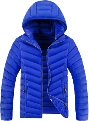 Mens Quilted Puffer Jacket with Removable Hood Zip Up Padded Insulated Down Jacket Puffer Coats Winter Jackets Outerwear
