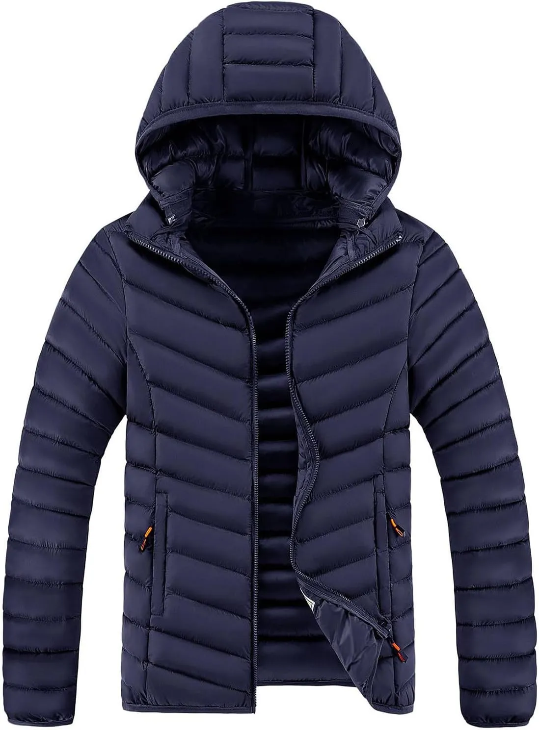 Mens Quilted Puffer Jacket with Removable Hood Zip Up Padded Insulated Down Jacket Puffer Coats Winter Jackets Outerwear