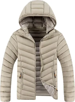 Mens Quilted Puffer Jacket with Removable Hood Zip Up Padded Insulated Down Jacket Puffer Coats Winter Jackets Outerwear