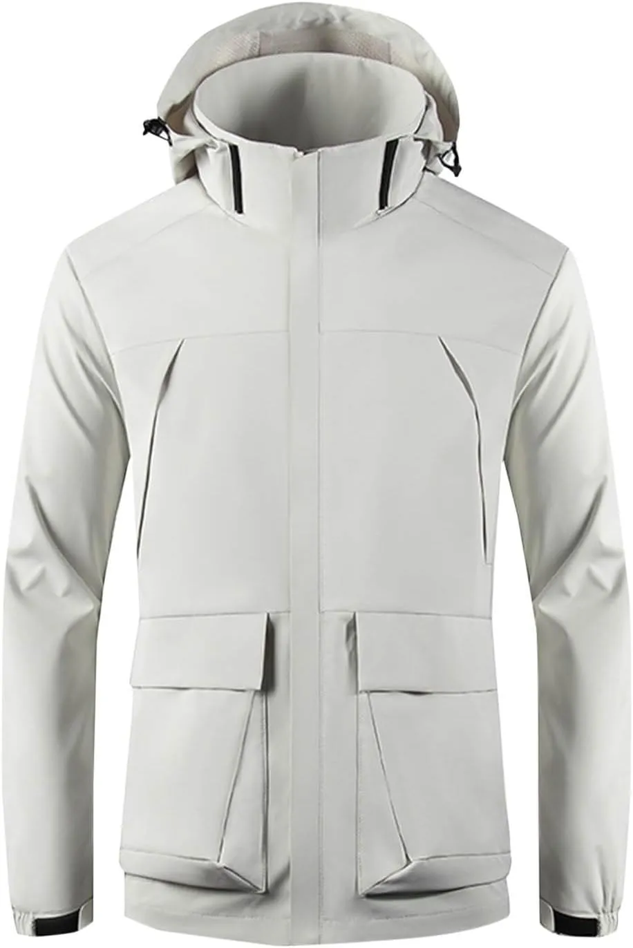 Men's Rain Jacket Lightweight Casual Spring Fall Windbreaker Zip Up Raincoat with Pocket Waterproof Hooded Jackets