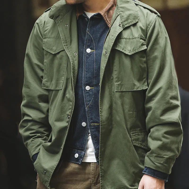 Men's Retro Engraved M65 Denim Army Jacket
