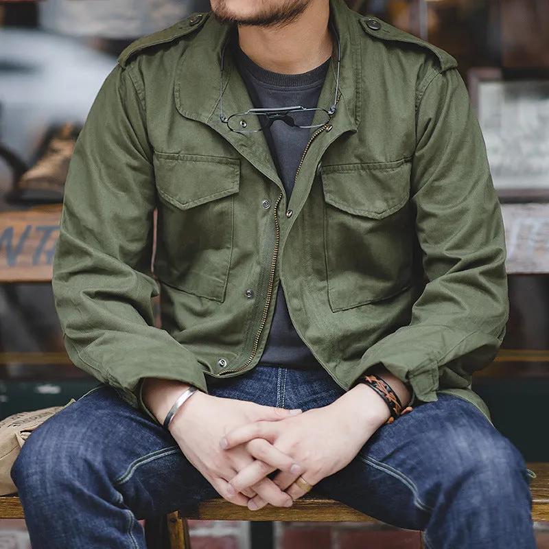 Men's Retro Engraved M65 Denim Army Jacket