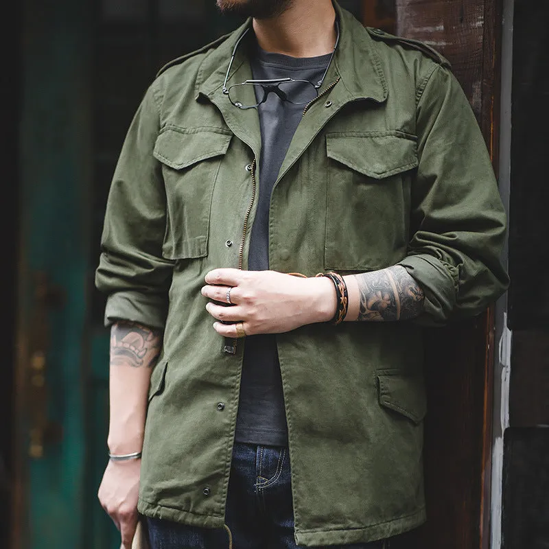 Men's Retro Engraved M65 Denim Army Jacket