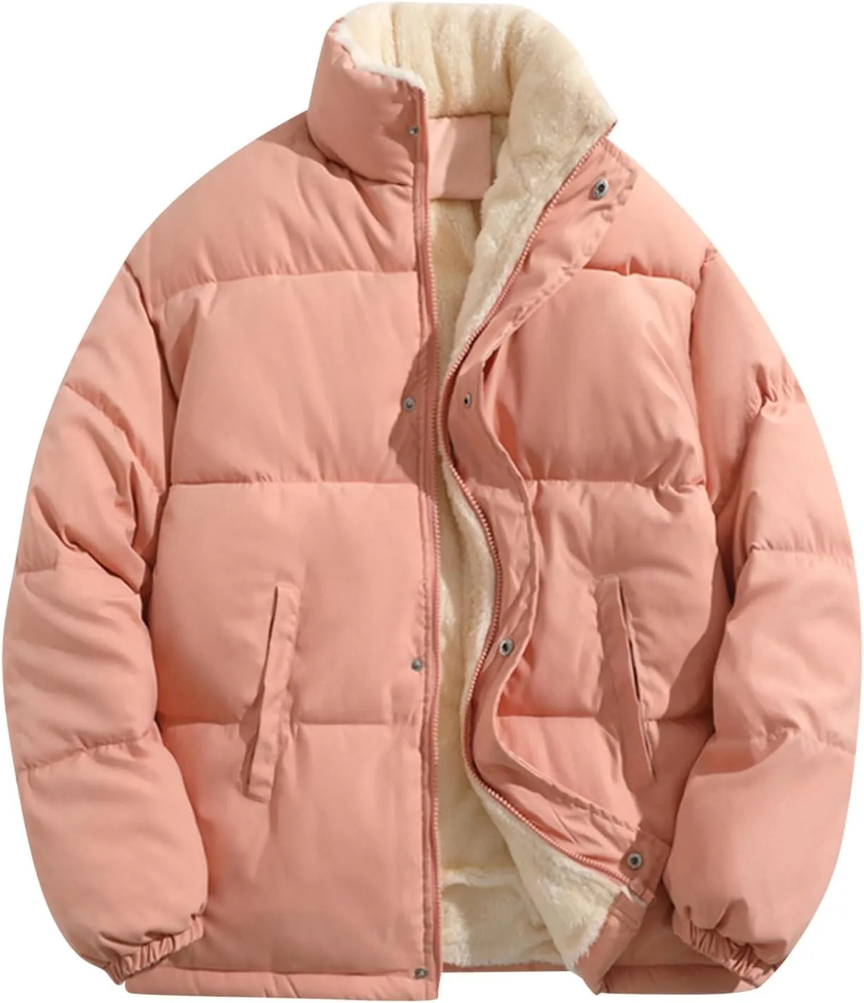 Mens Sherpa Puffer Jacket Button Up Zipper Quilted Down Jacket Padded Insulated Puffer Coats Winter Jackets Outerwear
