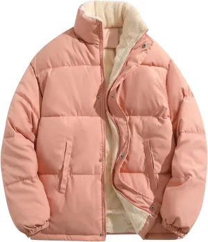 Mens Sherpa Puffer Jacket Button Up Zipper Quilted Down Jacket Padded Insulated Puffer Coats Winter Jackets Outerwear
