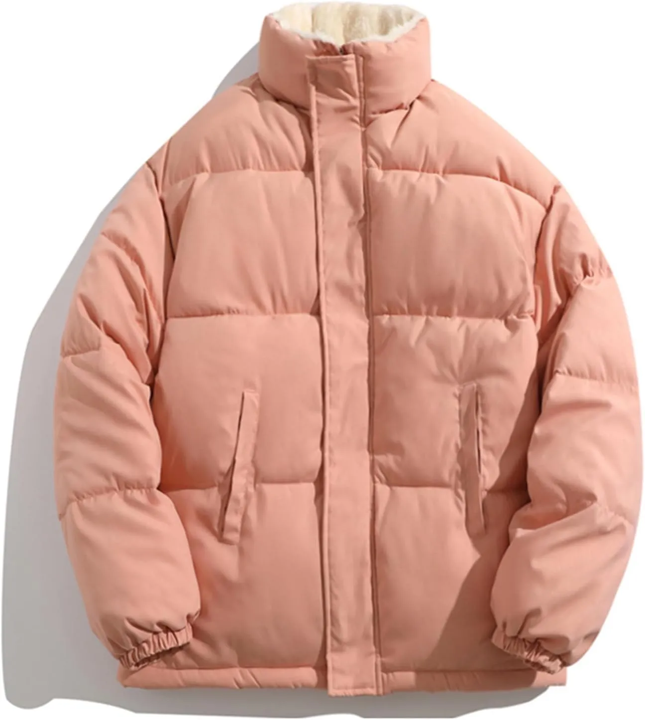 Mens Sherpa Puffer Jacket Button Up Zipper Quilted Down Jacket Padded Insulated Puffer Coats Winter Jackets Outerwear