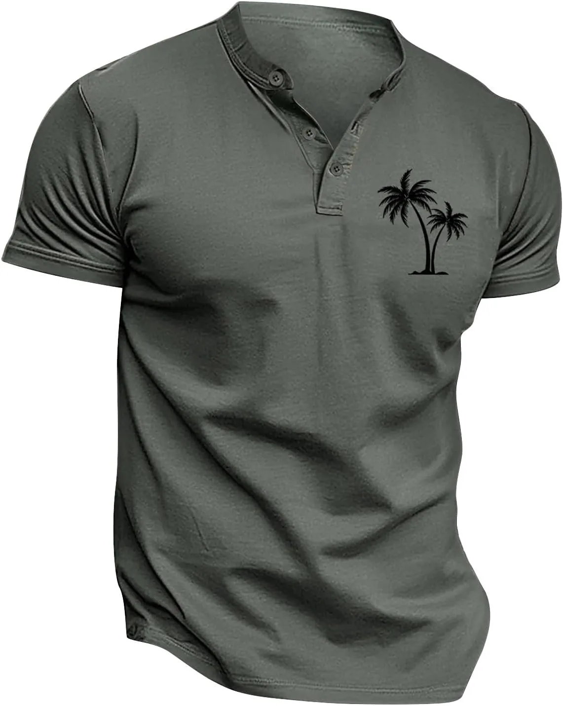 Men's Short Sleeve T-Shirts Performance Moisture Wicking Casual Short Sleeve Henley Shirts Palm Beach Vacation Tops