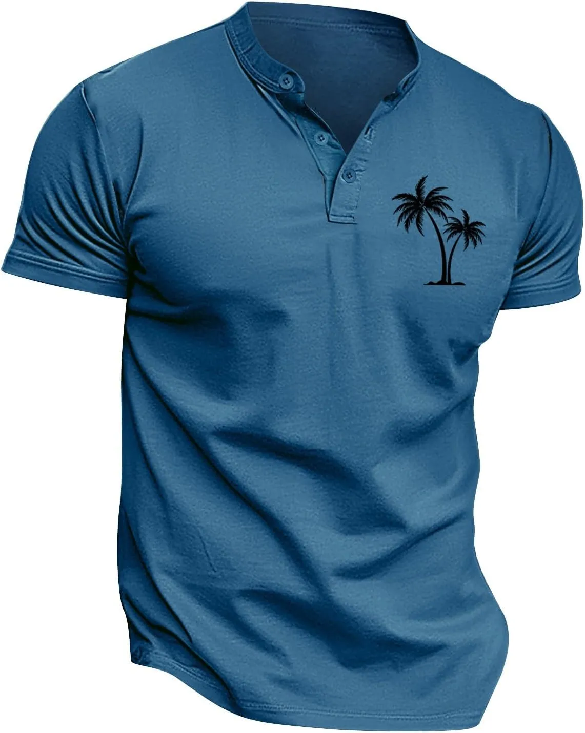 Men's Short Sleeve T-Shirts Performance Moisture Wicking Casual Short Sleeve Henley Shirts Palm Beach Vacation Tops