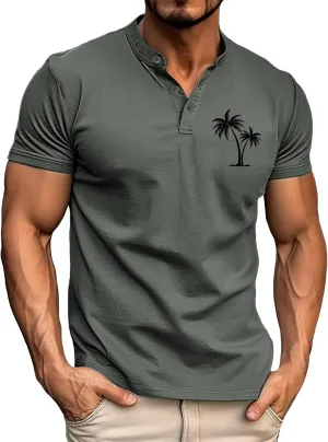 Men's Short Sleeve T-Shirts Performance Moisture Wicking Casual Short Sleeve Henley Shirts Palm Beach Vacation Tops