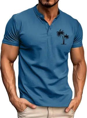Men's Short Sleeve T-Shirts Performance Moisture Wicking Casual Short Sleeve Henley Shirts Palm Beach Vacation Tops
