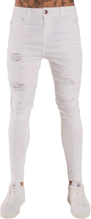 Men's Skinny Stretch Tapered Leg Jeans Slim Fit Distressed Denim Pants