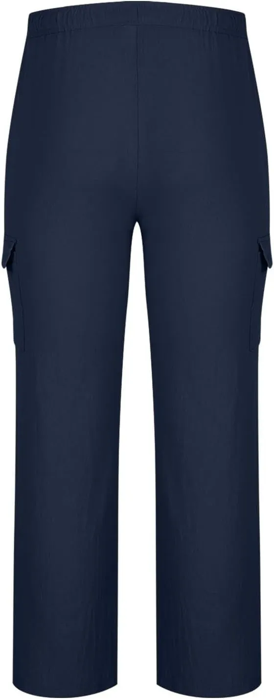 Men's Summer Cotton Linen Pants Casual Loose Straight Leg Pants Baggy Trendy Lightweight Beach Long Pants with Pockets