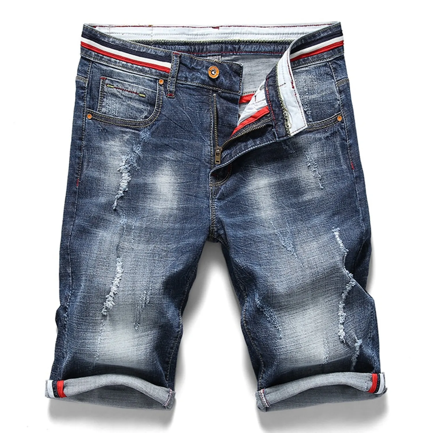 Men's Summer Elastic Ripped Denim Shorts