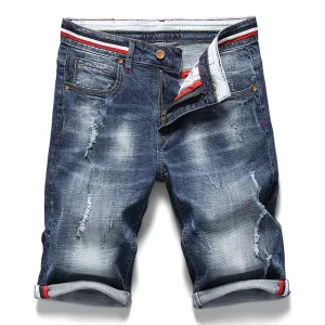 Men's Summer Elastic Ripped Denim Shorts