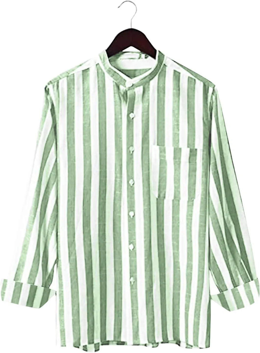 Mens Summer Linen Shirts Casual Striped Button Down Beach Shirts Regular Fit Lightweight Long Sleeve Dress Shirts with Pocket