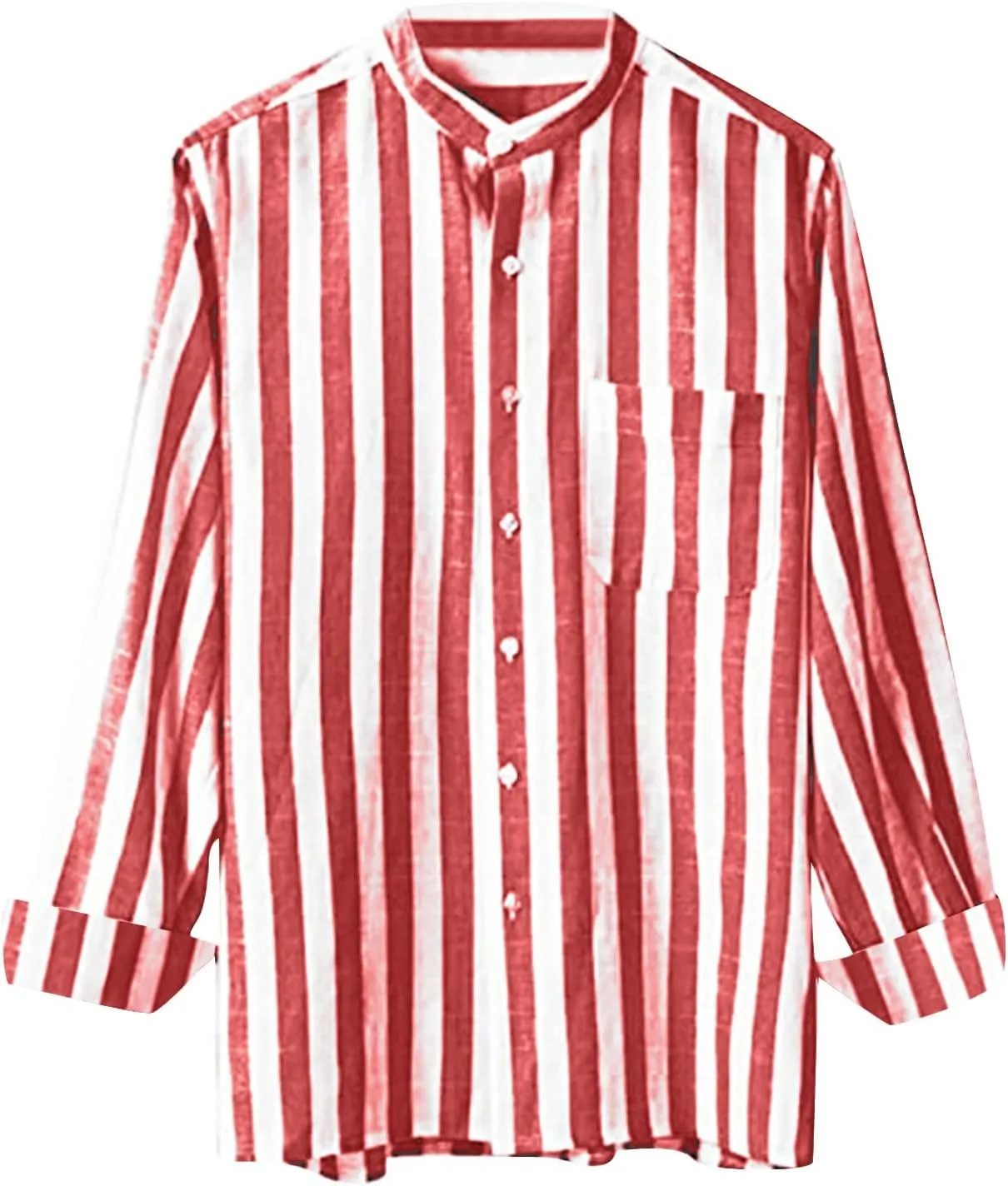 Mens Summer Linen Shirts Casual Striped Button Down Beach Shirts Regular Fit Lightweight Long Sleeve Dress Shirts with Pocket