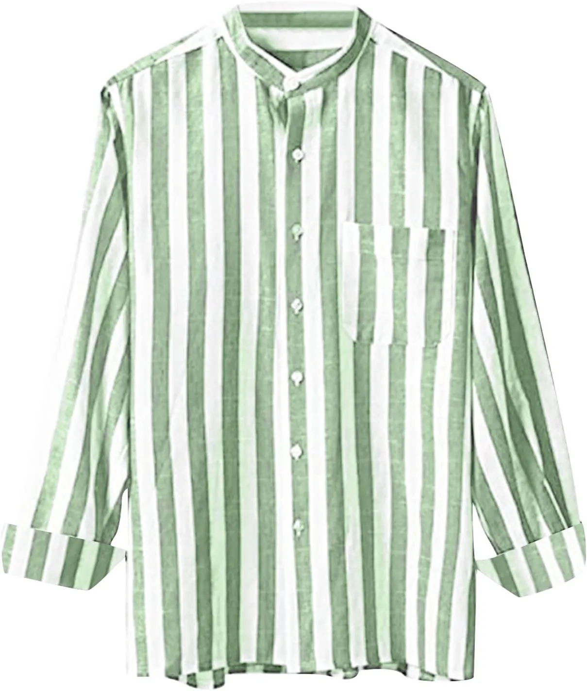 Mens Summer Linen Shirts Casual Striped Button Down Beach Shirts Regular Fit Lightweight Long Sleeve Dress Shirts with Pocket