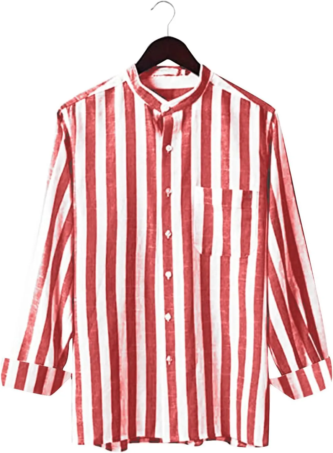 Mens Summer Linen Shirts Casual Striped Button Down Beach Shirts Regular Fit Lightweight Long Sleeve Dress Shirts with Pocket