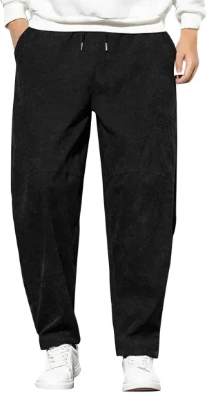 Mens Sweatpants Baggy Tapered Corduroy Harem Trouser Bottoms Casual Split Elastic Waist Hip Hop Running Joggers Pants