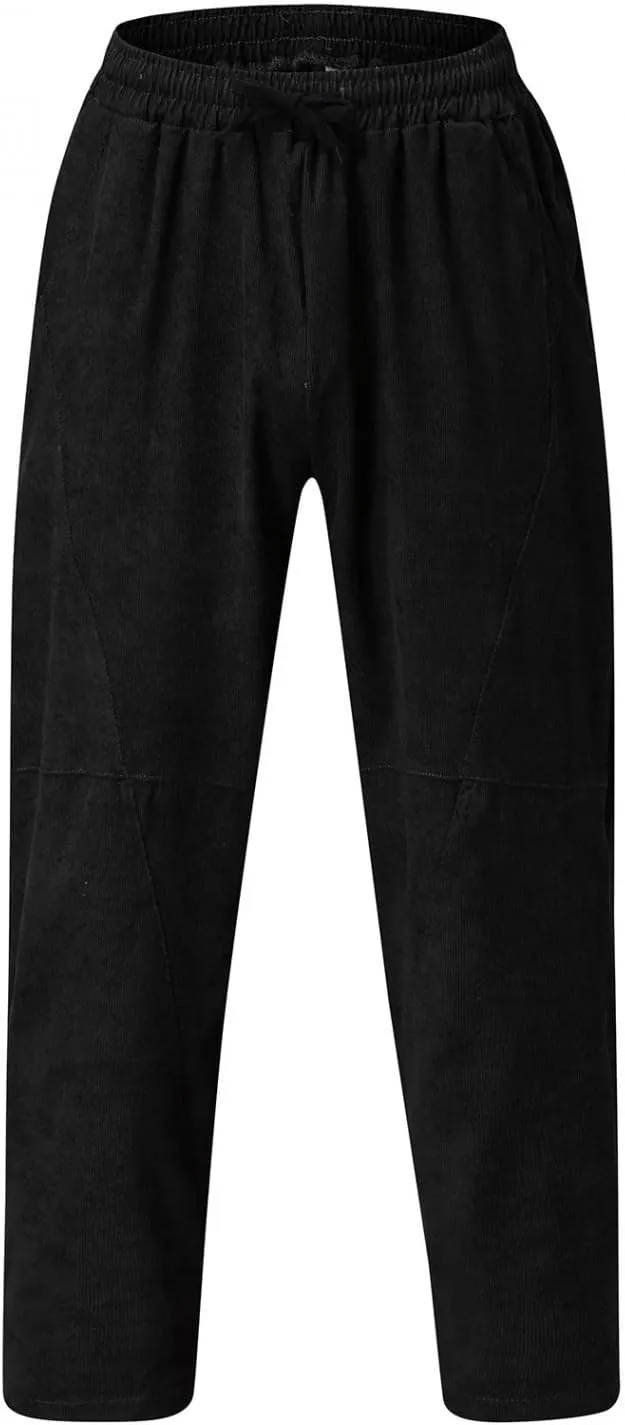 Mens Sweatpants Baggy Tapered Corduroy Harem Trouser Bottoms Casual Split Elastic Waist Hip Hop Running Joggers Pants