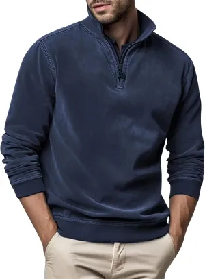 Men's Thermal Fleece Quarter-Zip Pullover, Winter Outdoor Warm Sweater Lightweight Running Sweatshirt