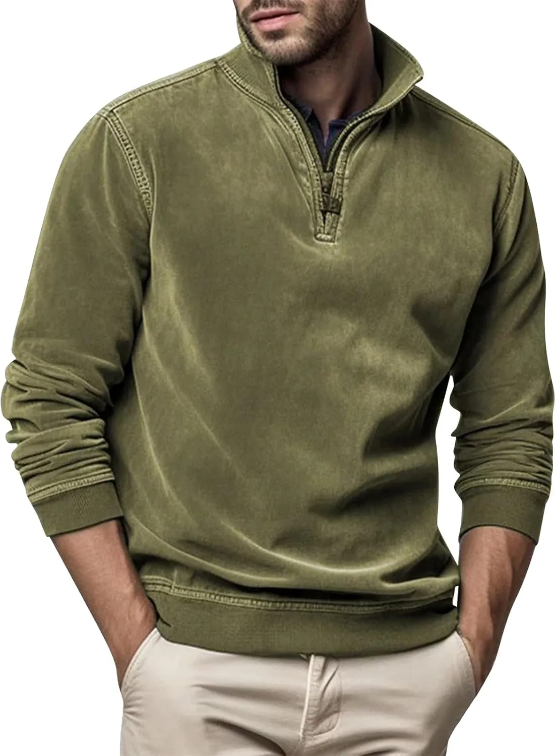 Men's Thermal Fleece Quarter-Zip Pullover, Winter Outdoor Warm Sweater Lightweight Running Sweatshirt