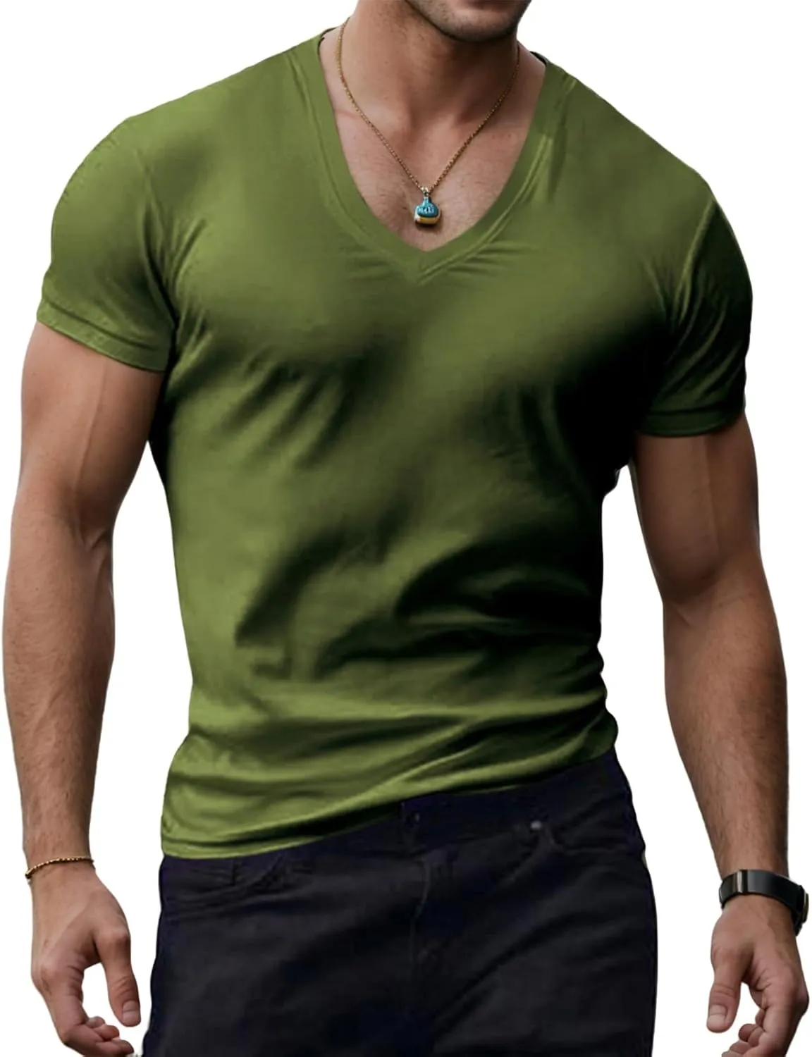 Mens V Neck Muscle Shirts Casual Short Sleeve Slim Fit Tee Summer Gym Athletic Workout Stylish T-Shirts Tops