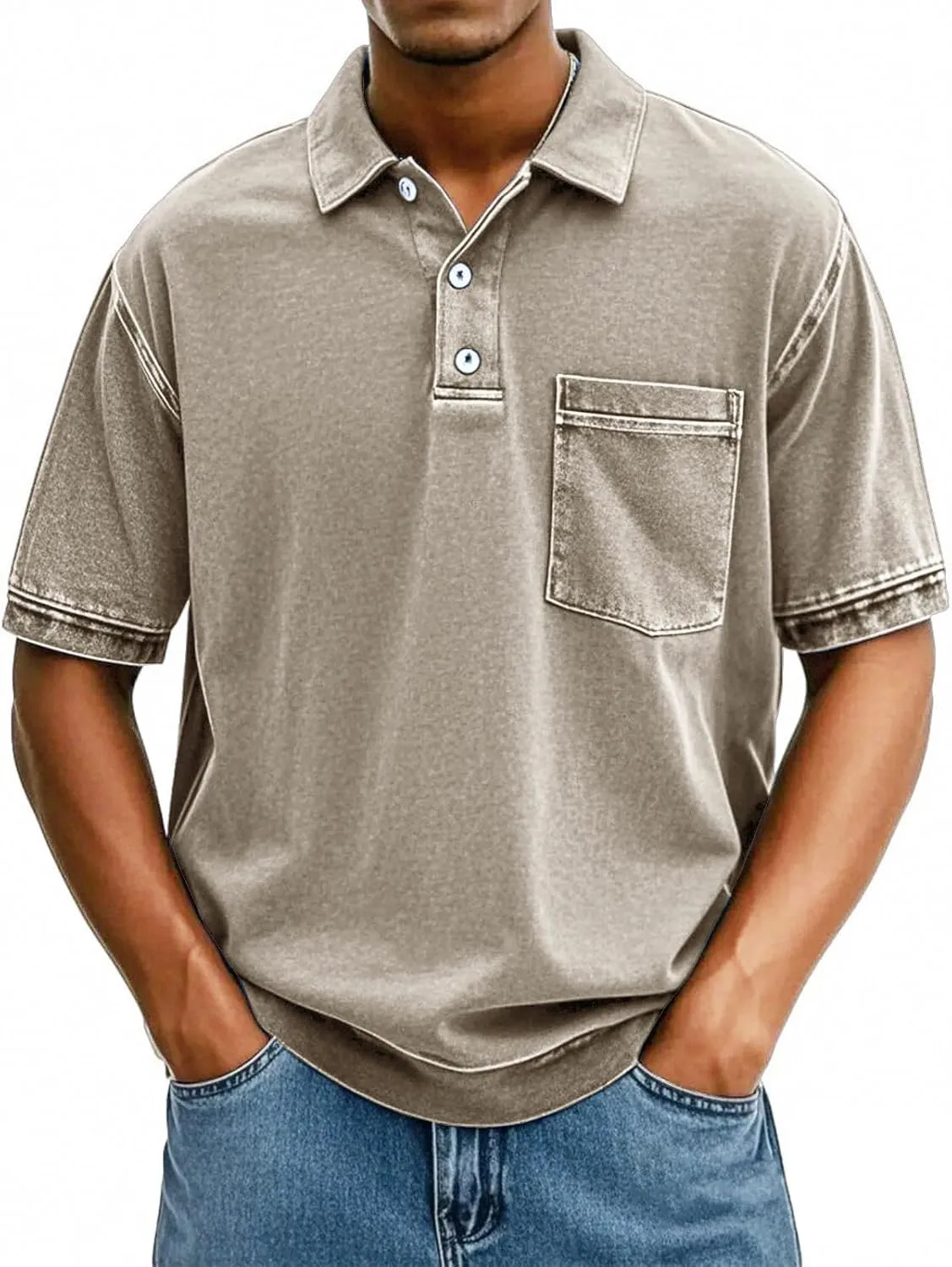 Mens Vintage Polo Shirts 3D Printing Pullover Shirts Classic Fit Lapel Button Tops Summer Casual Retro Distressed Top