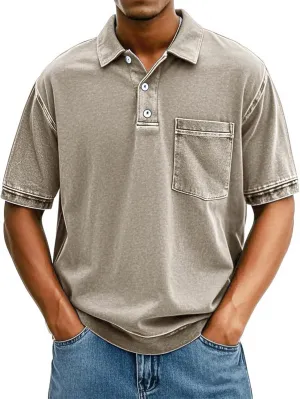 Mens Vintage Polo Shirts 3D Printing Pullover Shirts Classic Fit Lapel Button Tops Summer Casual Retro Distressed Top