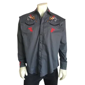 Men's Vintage Western Shirt Collection: Rockmount Embroidered Bronc Grey
