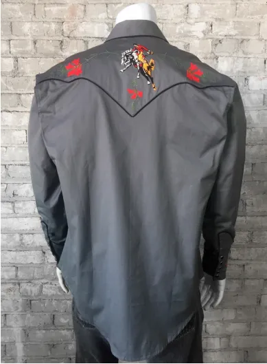 Men's Vintage Western Shirt Collection: Rockmount Embroidered Bronc Grey