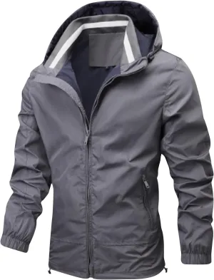 Mens Waterproof Rain Jacket With Hood Softshell Hiking Windbreaker Zip Up Rain Coats Pockets Outdoor Fishing Outwear